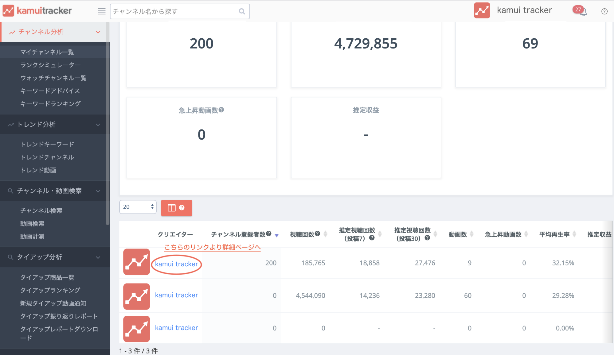 kamui trackerのメニュー表示をリニューアル致します